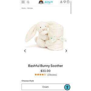 NWTJellycat Bashful Bunny Soother Cream Plush Toy